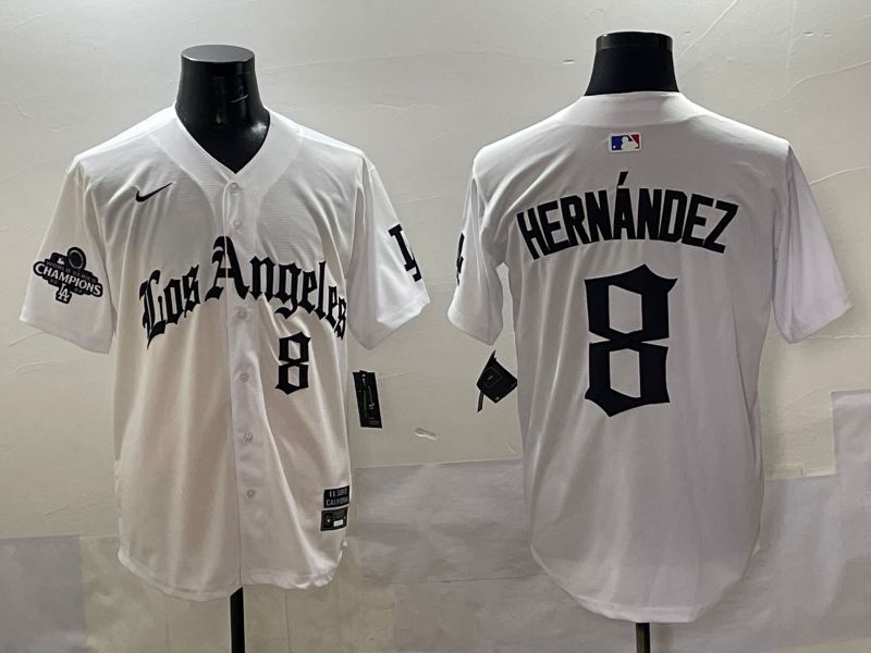 Men 2025 Los Angeles Dodgers #8 Hernandez White Five generations Joint Name Nike MLB Jersey style 5180->los angeles dodgers->MLB Jersey